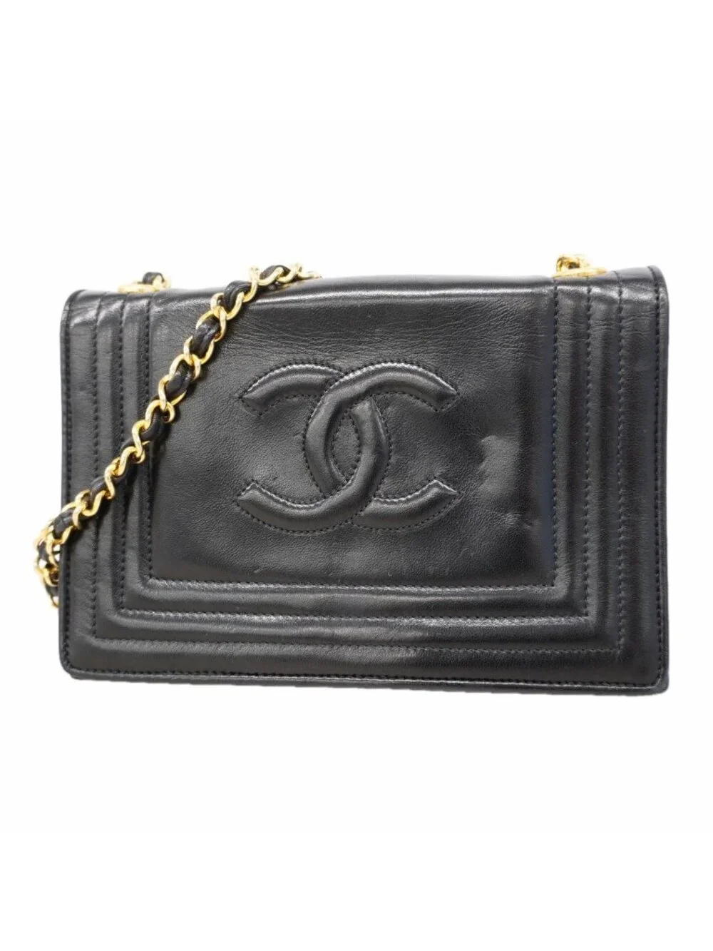 Chanel Shoulder Bag Lambskin Black Gold